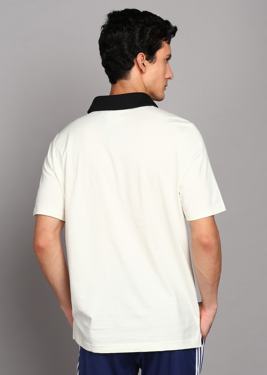 Image of ADIDAS Solid Men Polo Neck White T-Shirt