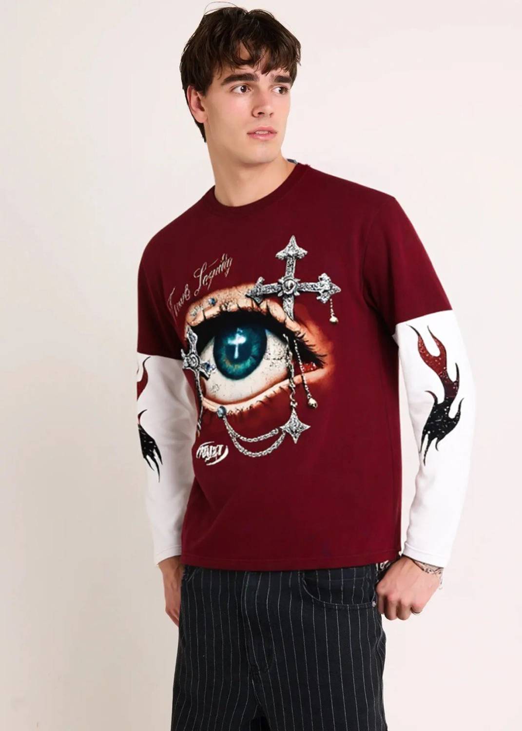 Eddicted Graphic Print Men Round Neck Maroon T-Shirt