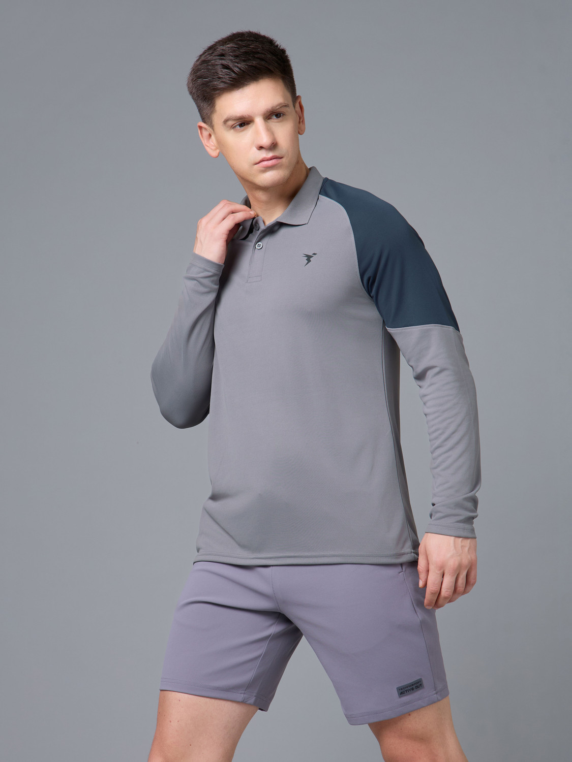 Image of TECHNOSPORT Colorblock Men Polo Neck Blue T-Shirt