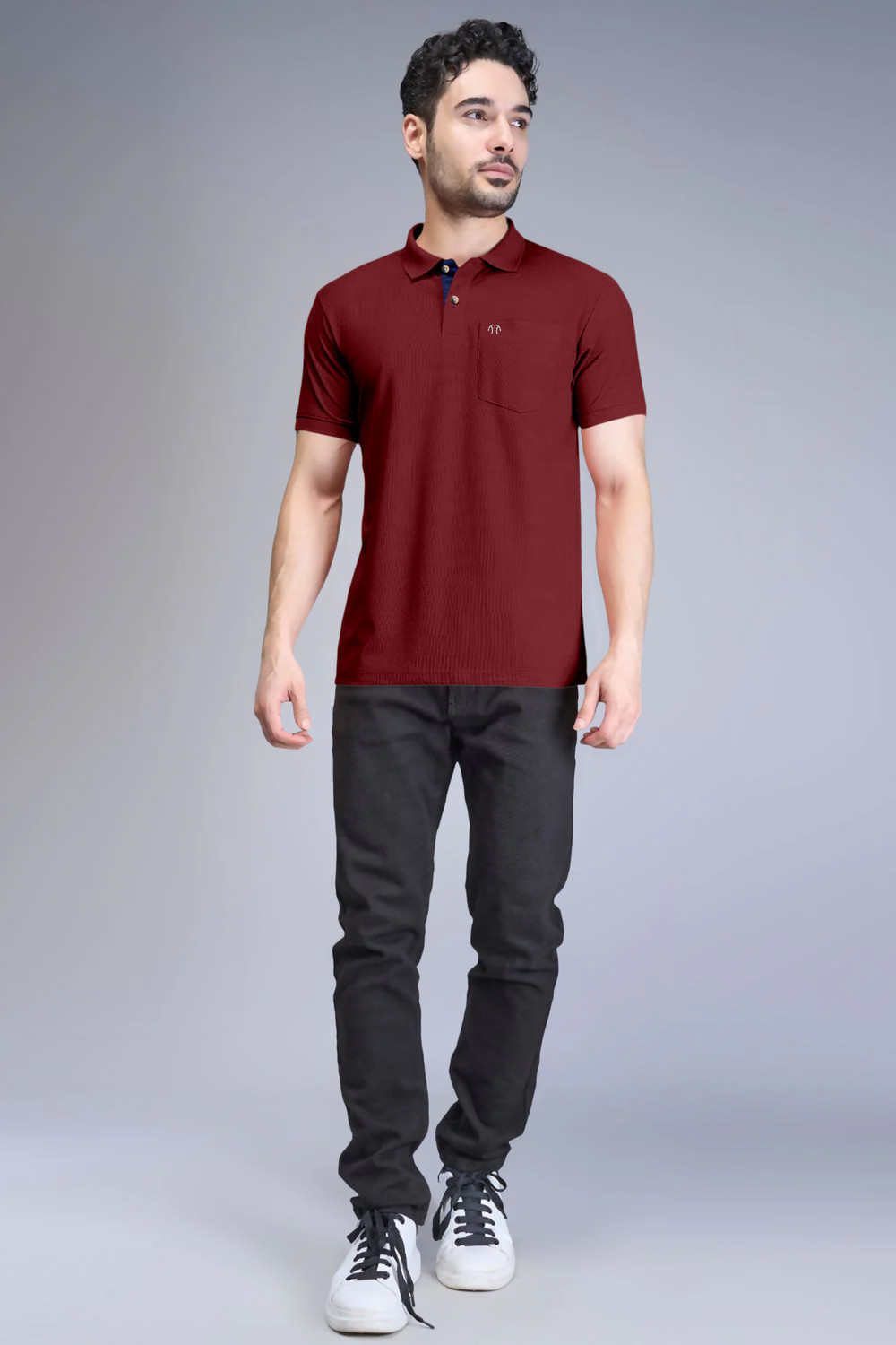 Image of Triptee Solid Men Polo Neck Maroon T-Shirt