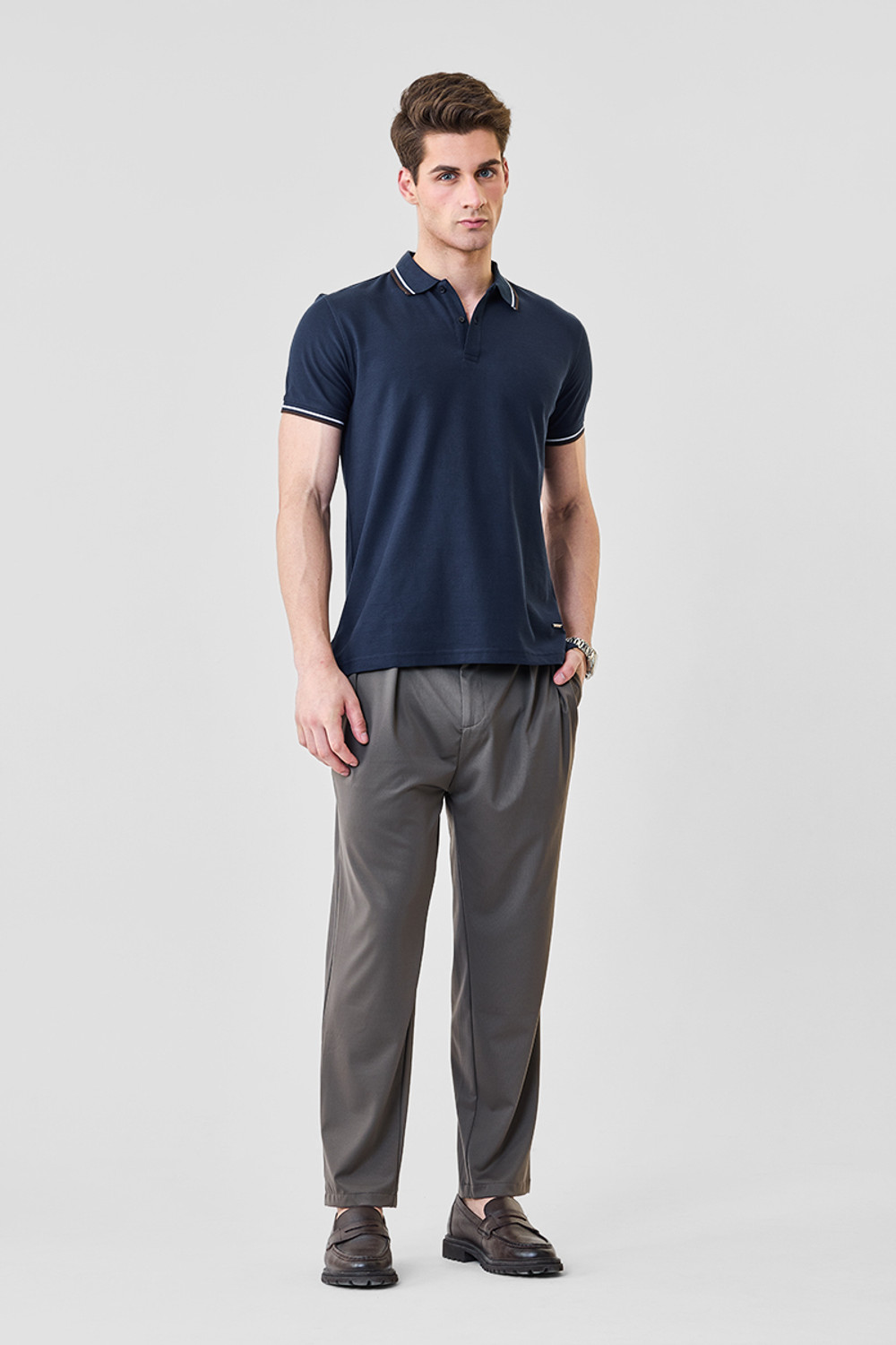 Image of Snitch Solid Men Polo Neck Navy Blue T-Shirt