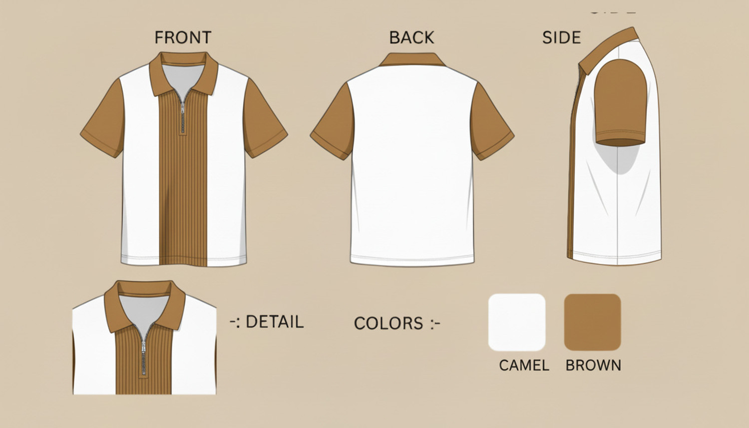 Image of Try This Colorblock Men Polo Neck Brown, White T-Shirt