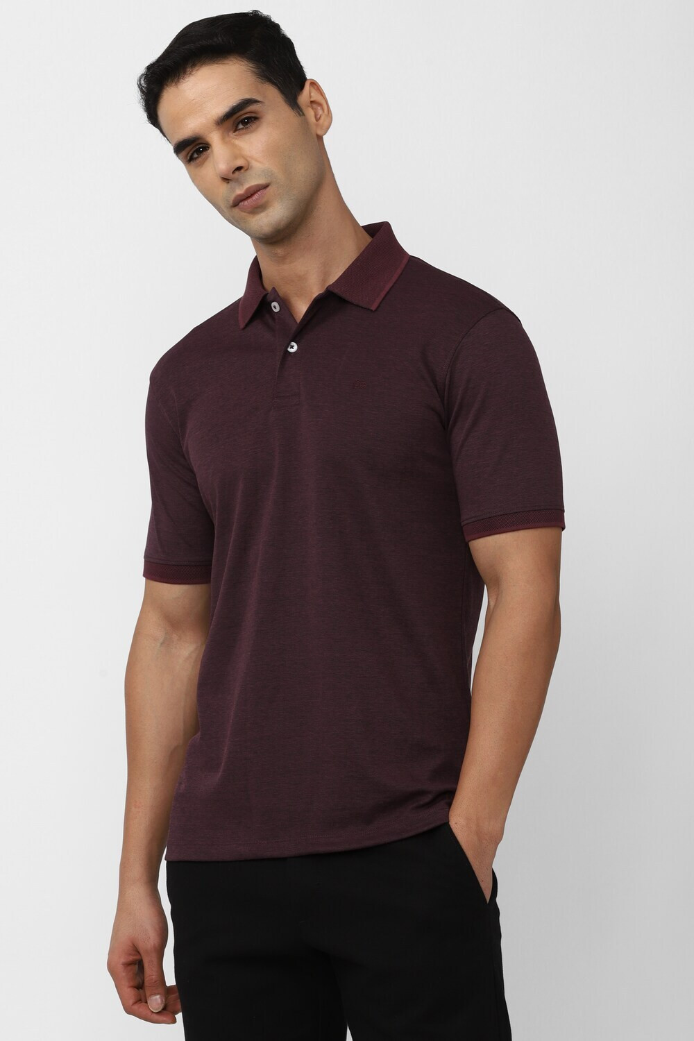 Image of PETER ENGLAND Men Solid Polo Neck Polycotton Maroon T-Shirt