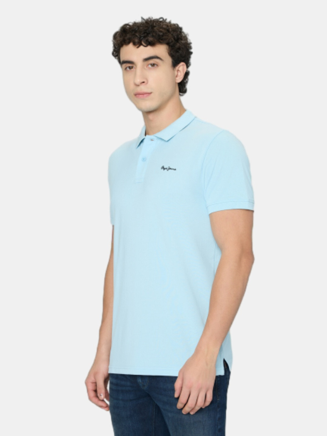 Image of Pepe Jeans Self Design Men Polo Neck Blue T-Shirt