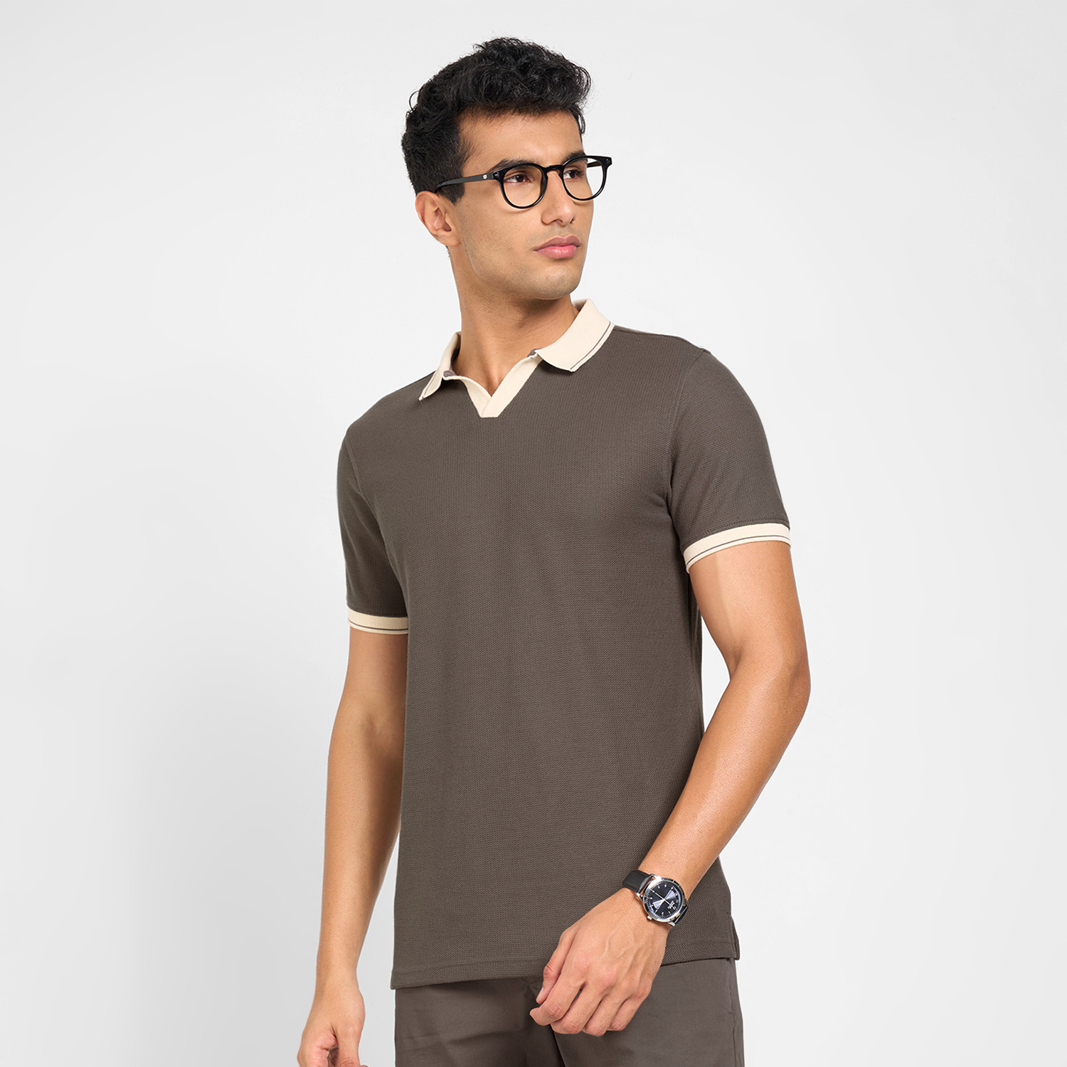 Image of Peregrine by Pantaloons Striped Men Polo Neck Grey T-Shirt