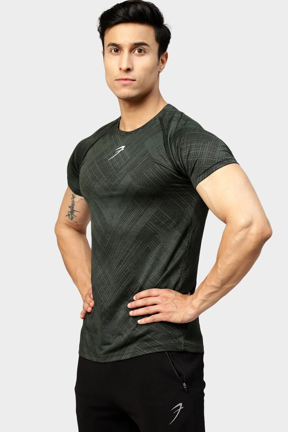 Image of FuaarK Self Design Men Round Neck Green T-Shirt