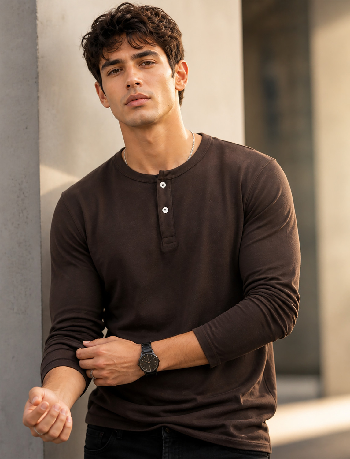 Image of Creation By London Hills Solid Men Round Neck Brown T-Shirt