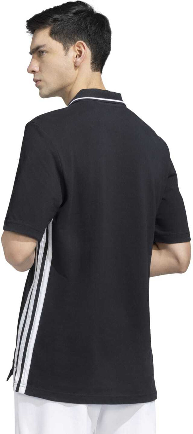 Image of ADIDAS Striped Men Polo Neck Black T-Shirt