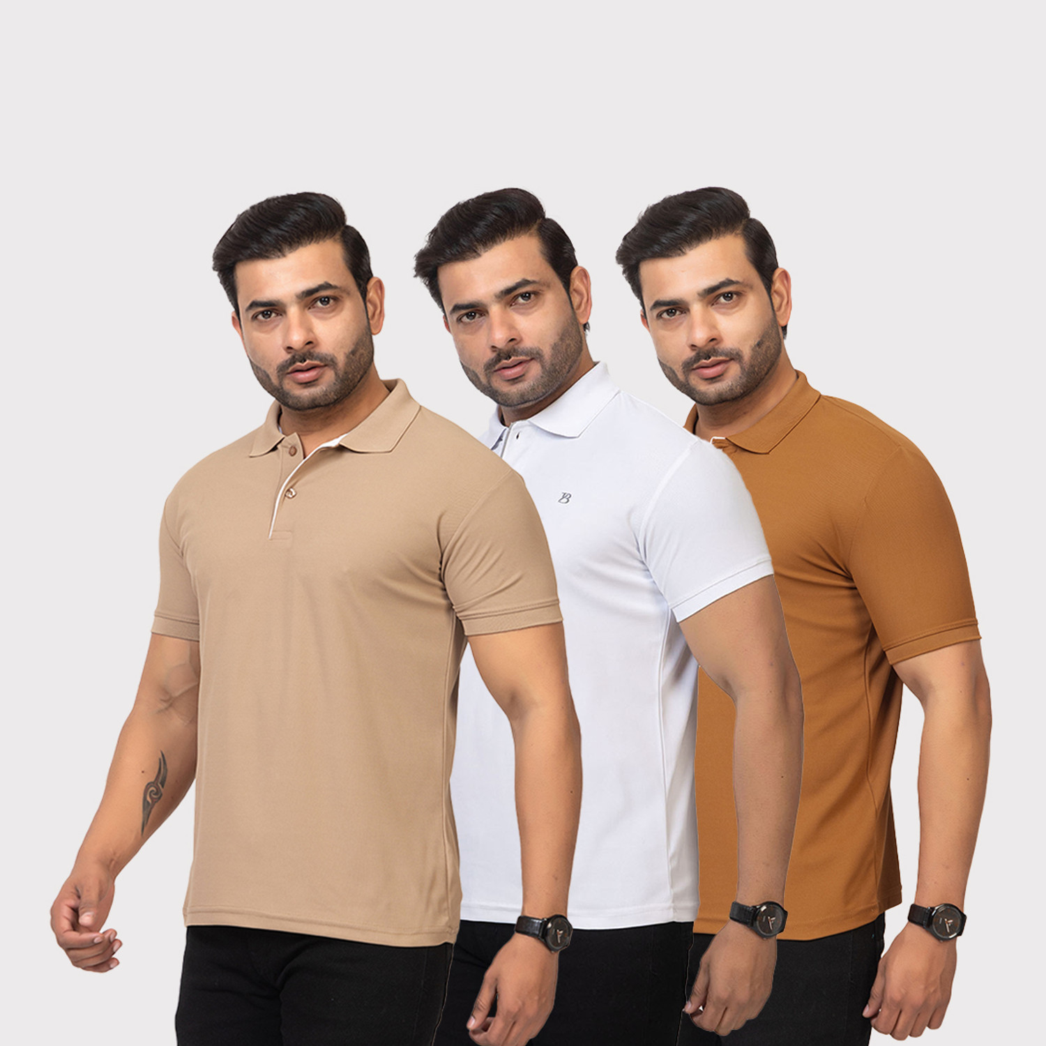 Image of TWEUNBOY Solid Men Polo Neck Multicolor T-Shirt