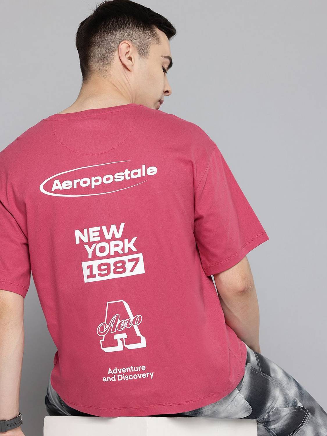 AEROPOSTALE Printed Men Round Neck Pink T-Shirt