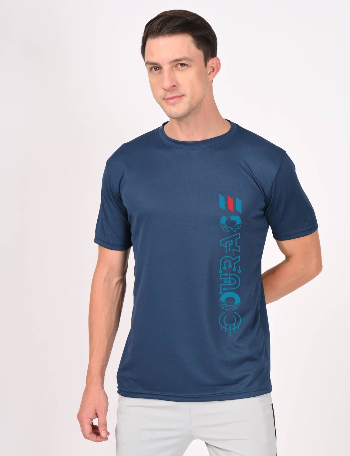 3colors Printed Men Round Neck Blue T-Shirt