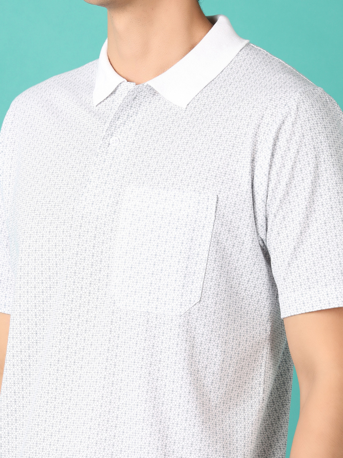 Image of V-MART Printed Men Polo Neck White T-Shirt