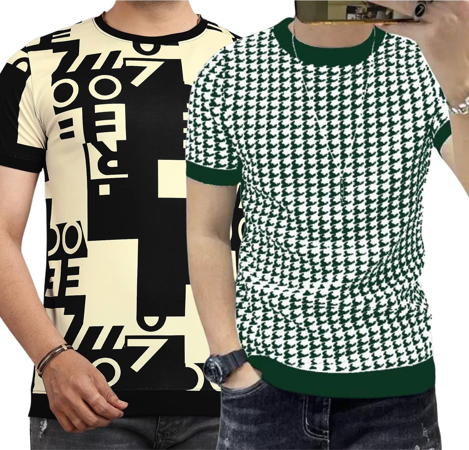 sti Pack of 2 Men Self Design Round Neck Polyester Multicolor T-S