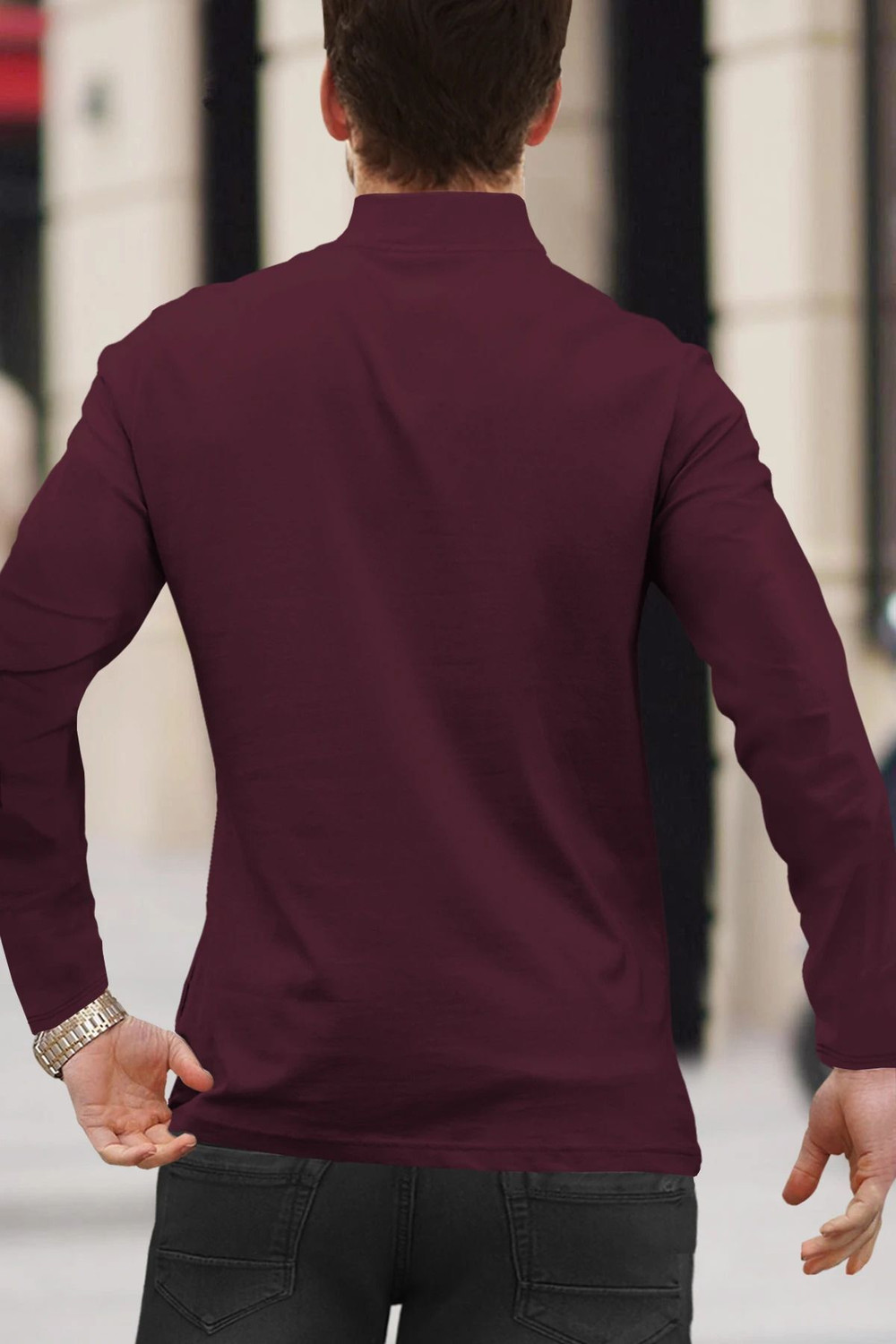 Image of TRIPR Solid Men Henley Neck Maroon T-Shirt