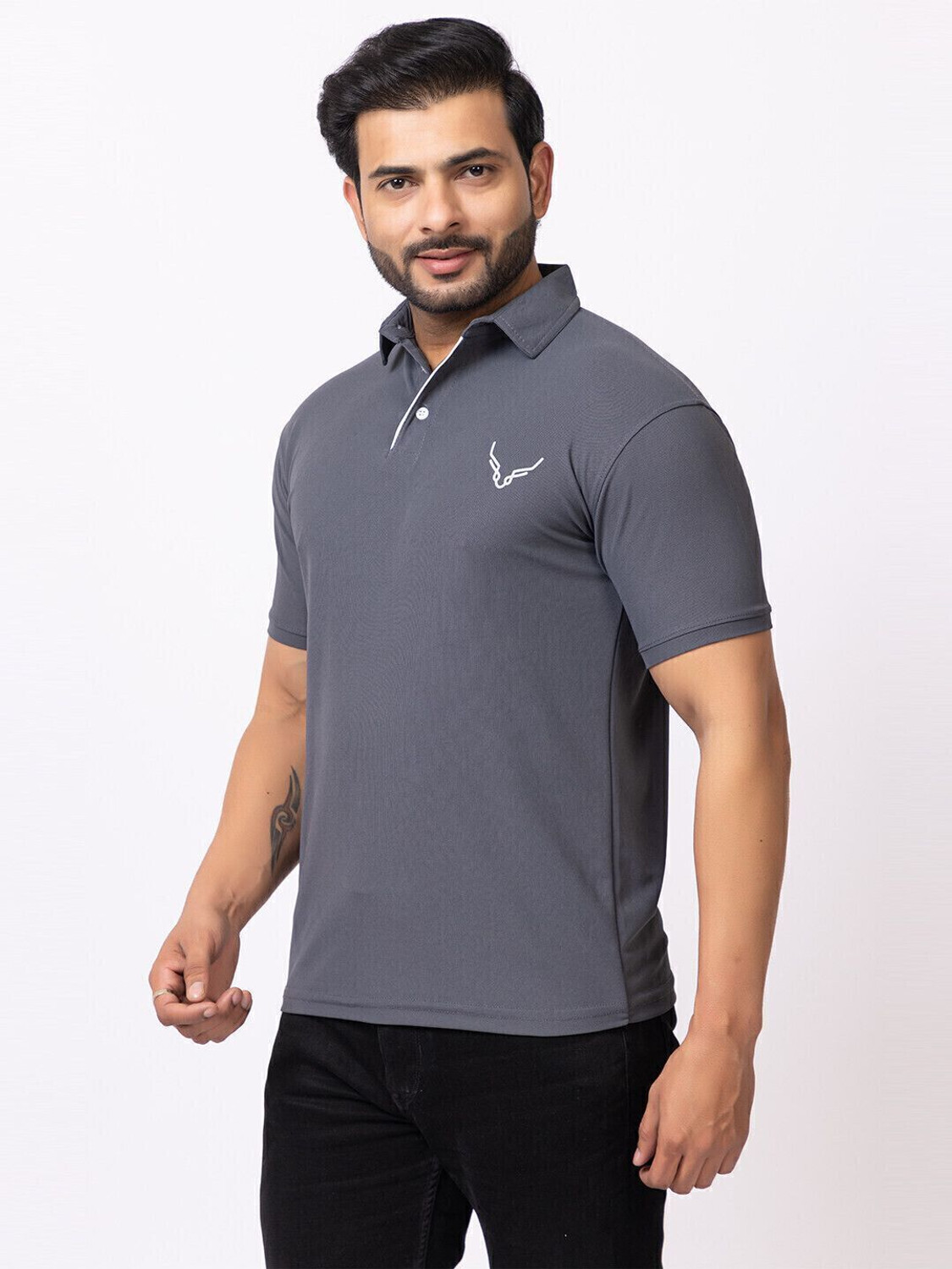 Image of BUFFARO Solid Men Polo Neck Grey, Brown T-Shirt