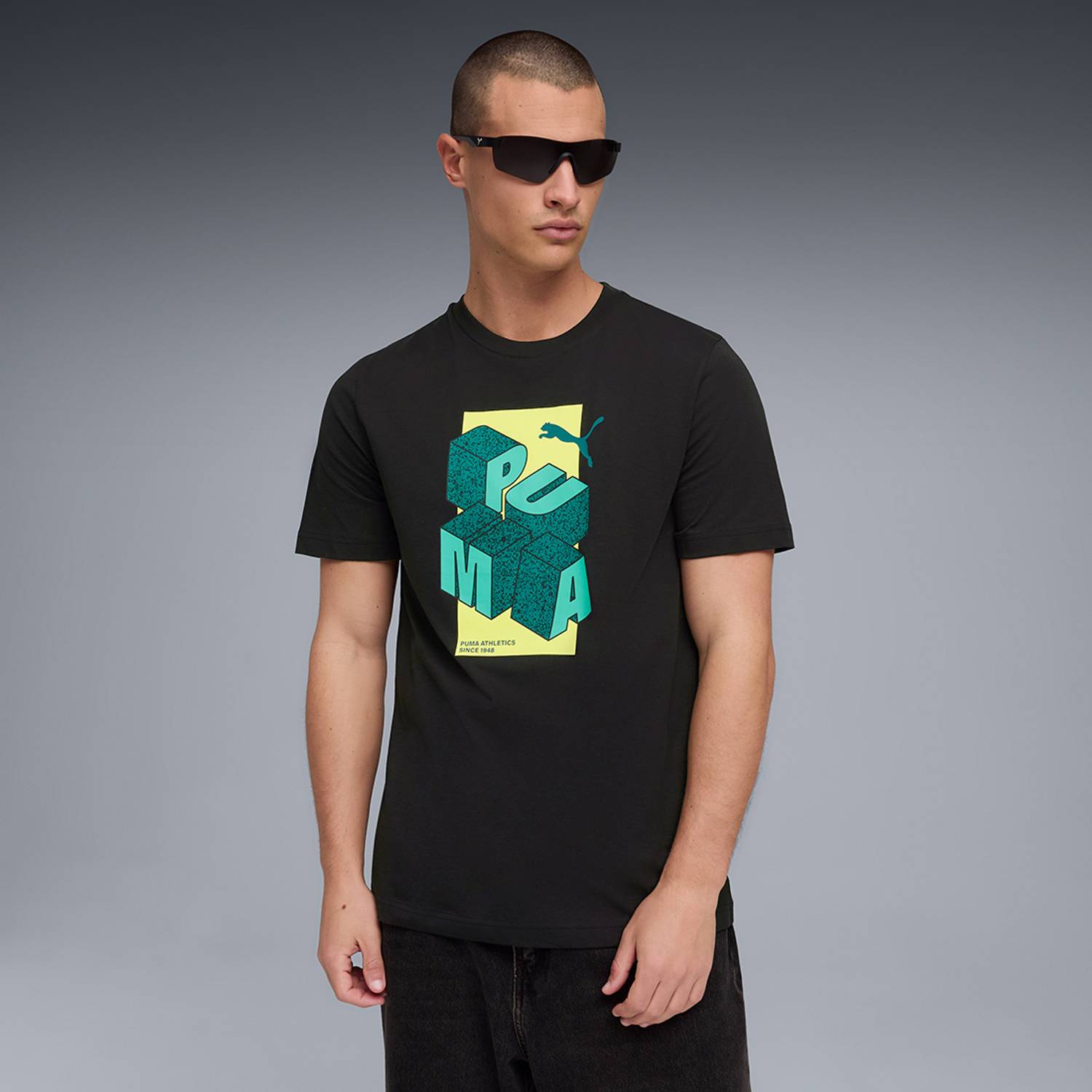 PUMA Men's Black Crew Neck Printed T-Shirt