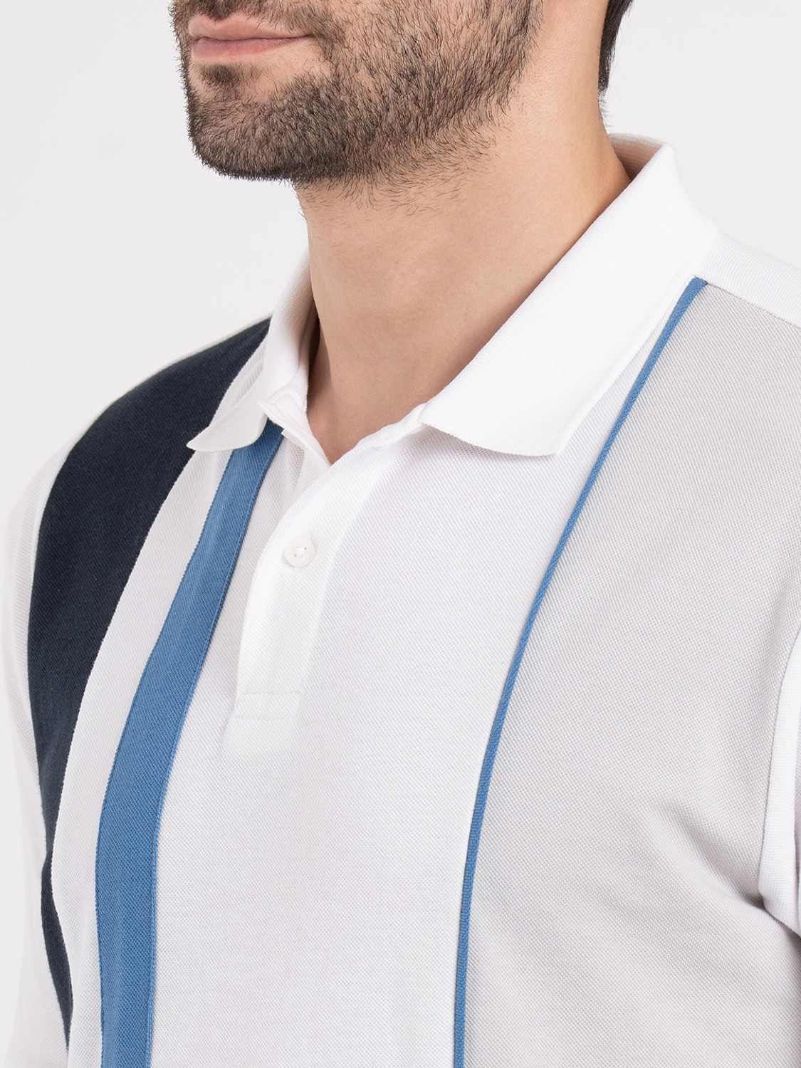Image of RED TAPE Colorblock Men Polo Neck White T-Shirt