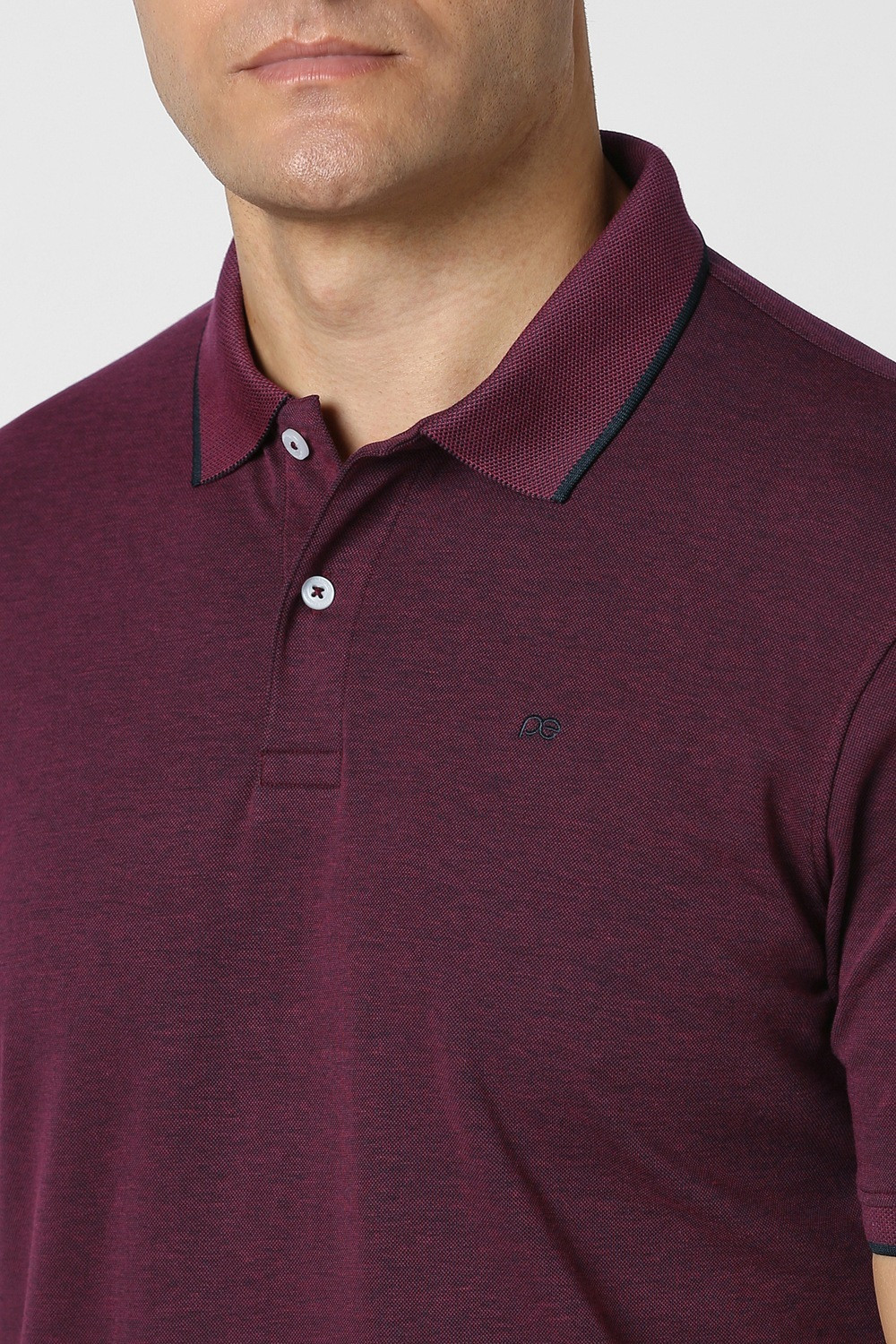 Image of PETER ENGLAND Solid Men Polo Neck Maroon T-Shirt