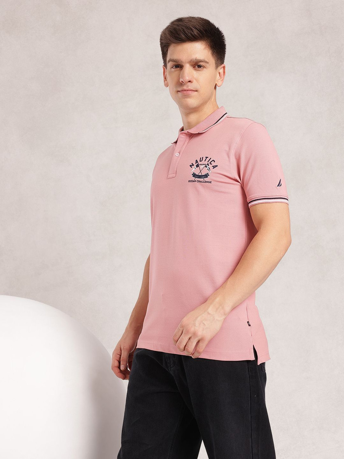 Image of NAUTICA Printed Men Polo Neck Pink T-Shirt