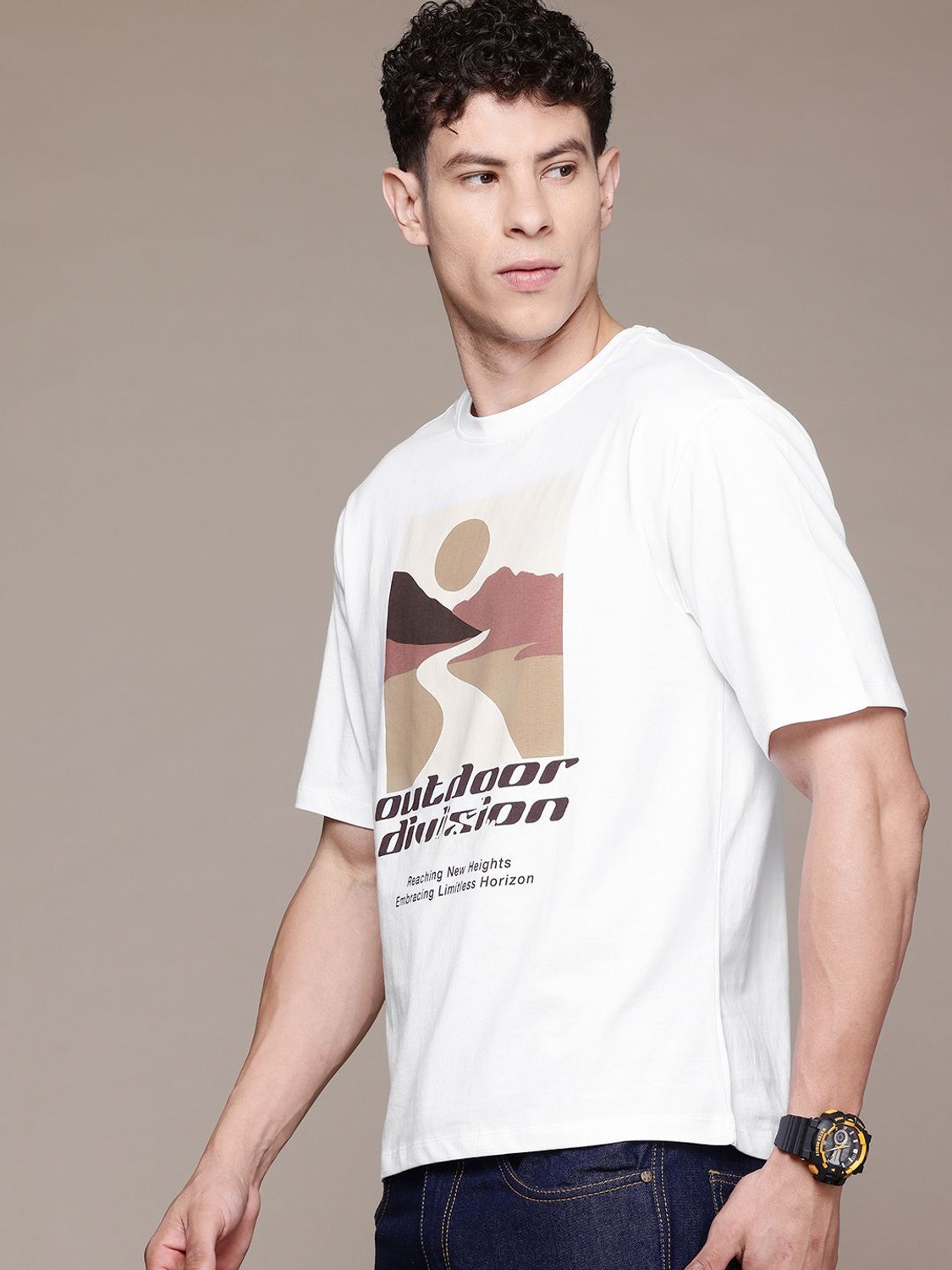 Image of Roadster Printed Men Round Neck White T-Shirt