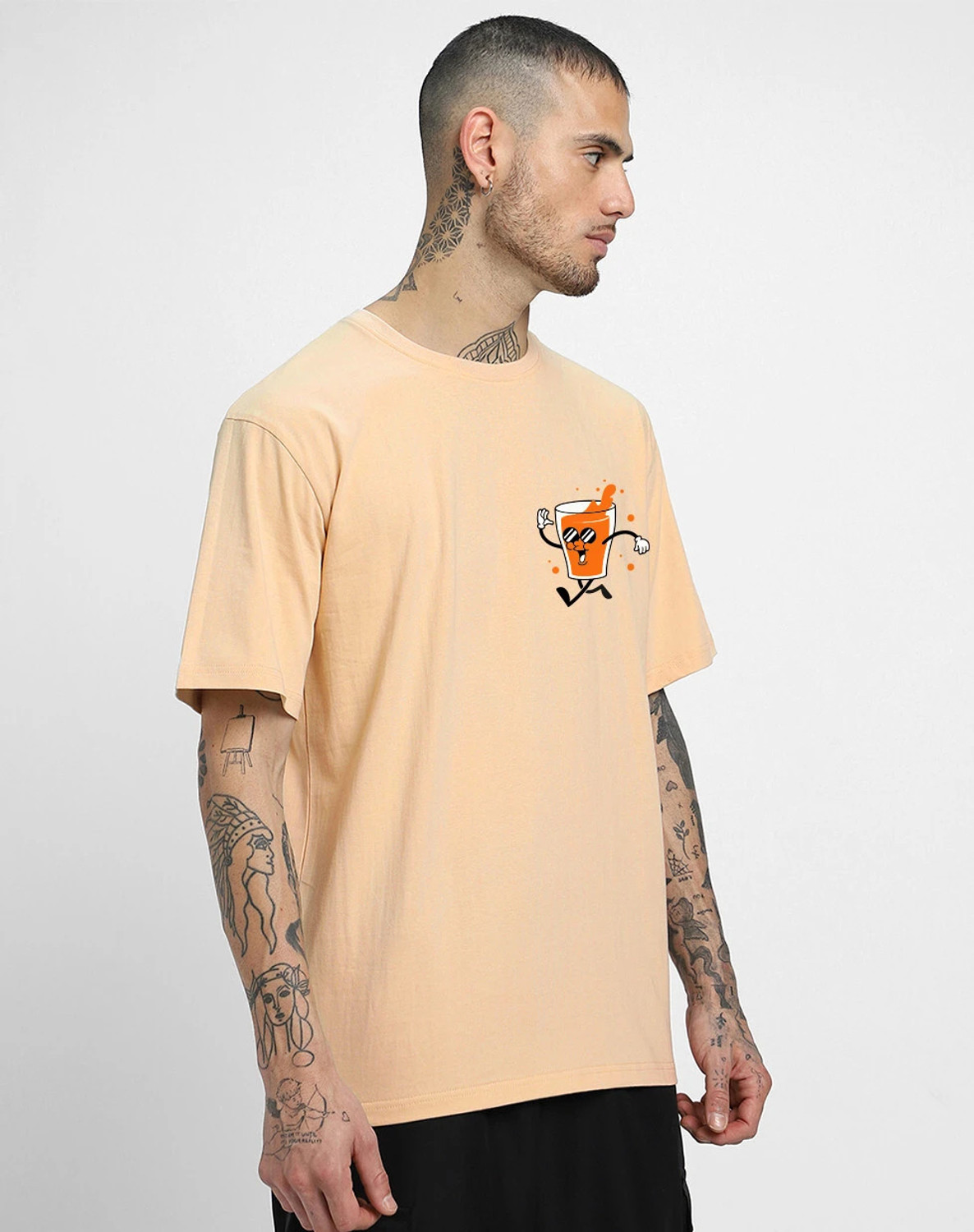 Image of Veirdo Printed Men Round Neck Beige T-Shirt