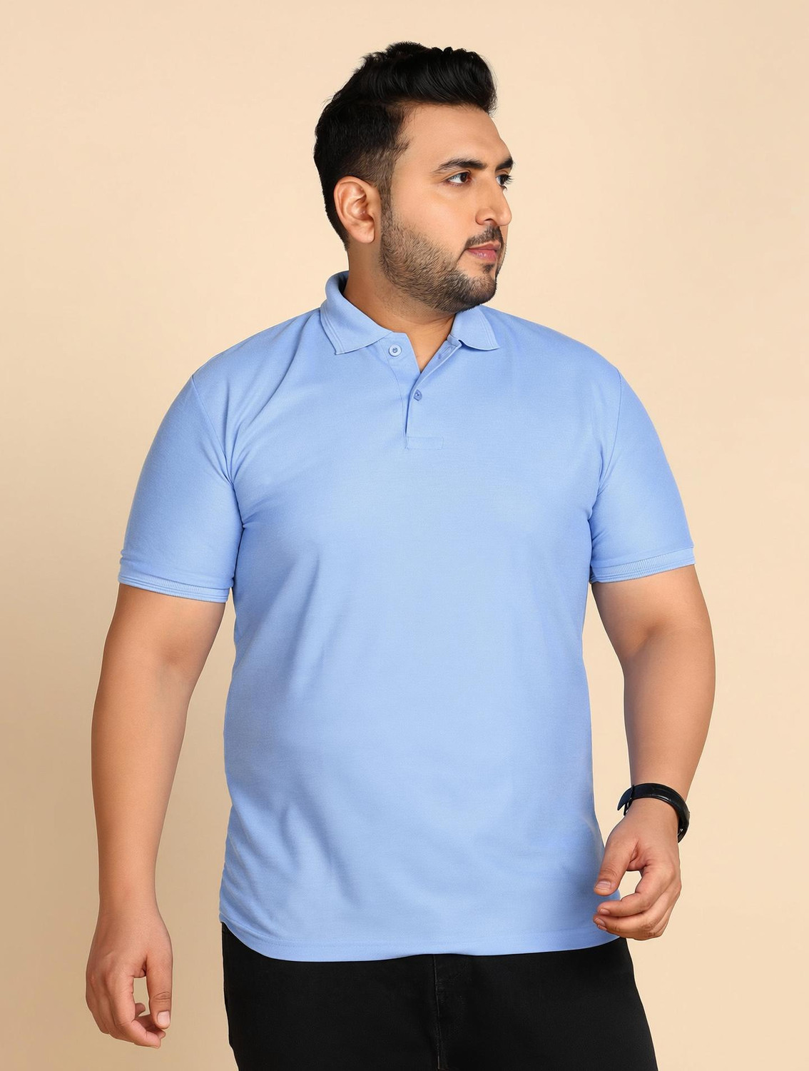 Image of METRONAUT Plus Size Solid Men Polo Neck Blue T-Shirt
