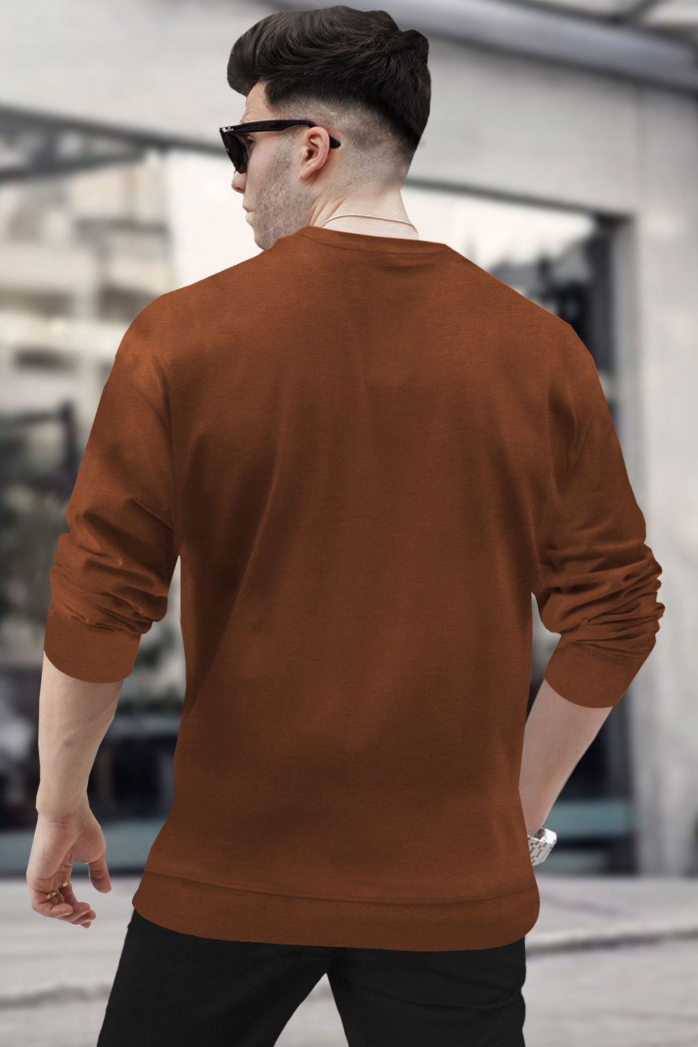 Image of BLIVE Solid Men Round Neck Brown, Black T-Shirt