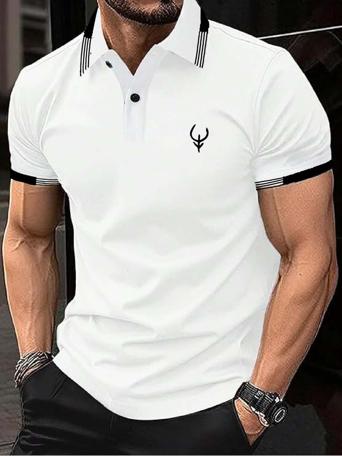 Image of POSHAX Solid Men Polo Neck White T-Shirt