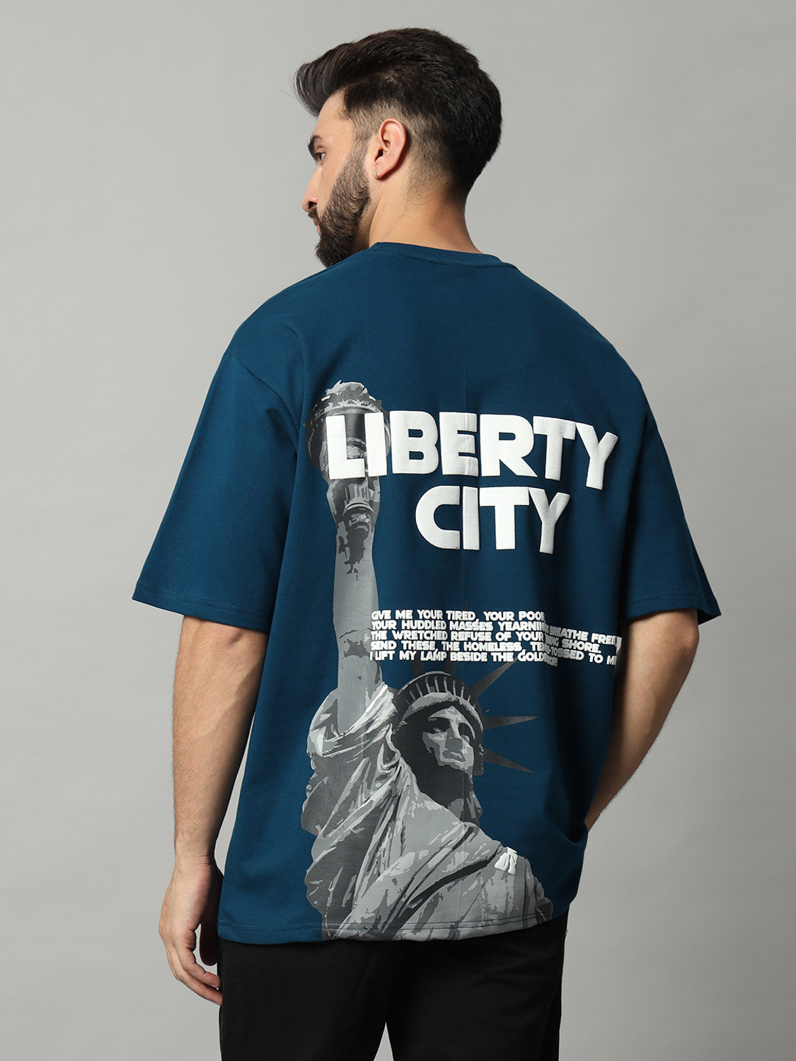 Image of COLOR CAPITAL Printed Men Round Neck Blue T-Shirt