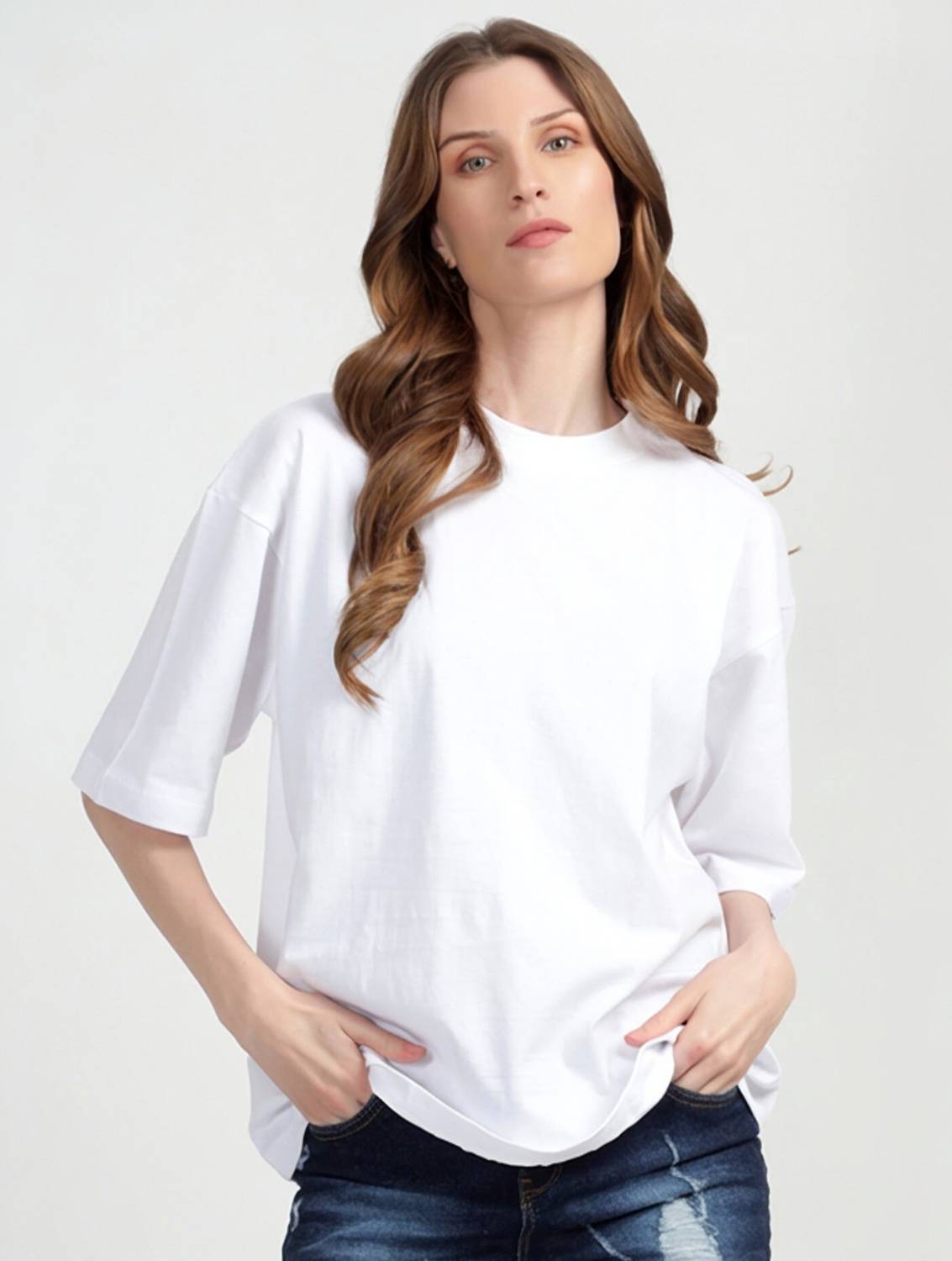 ALONE EAGLE Solid Women Round Neck White T-Shirt