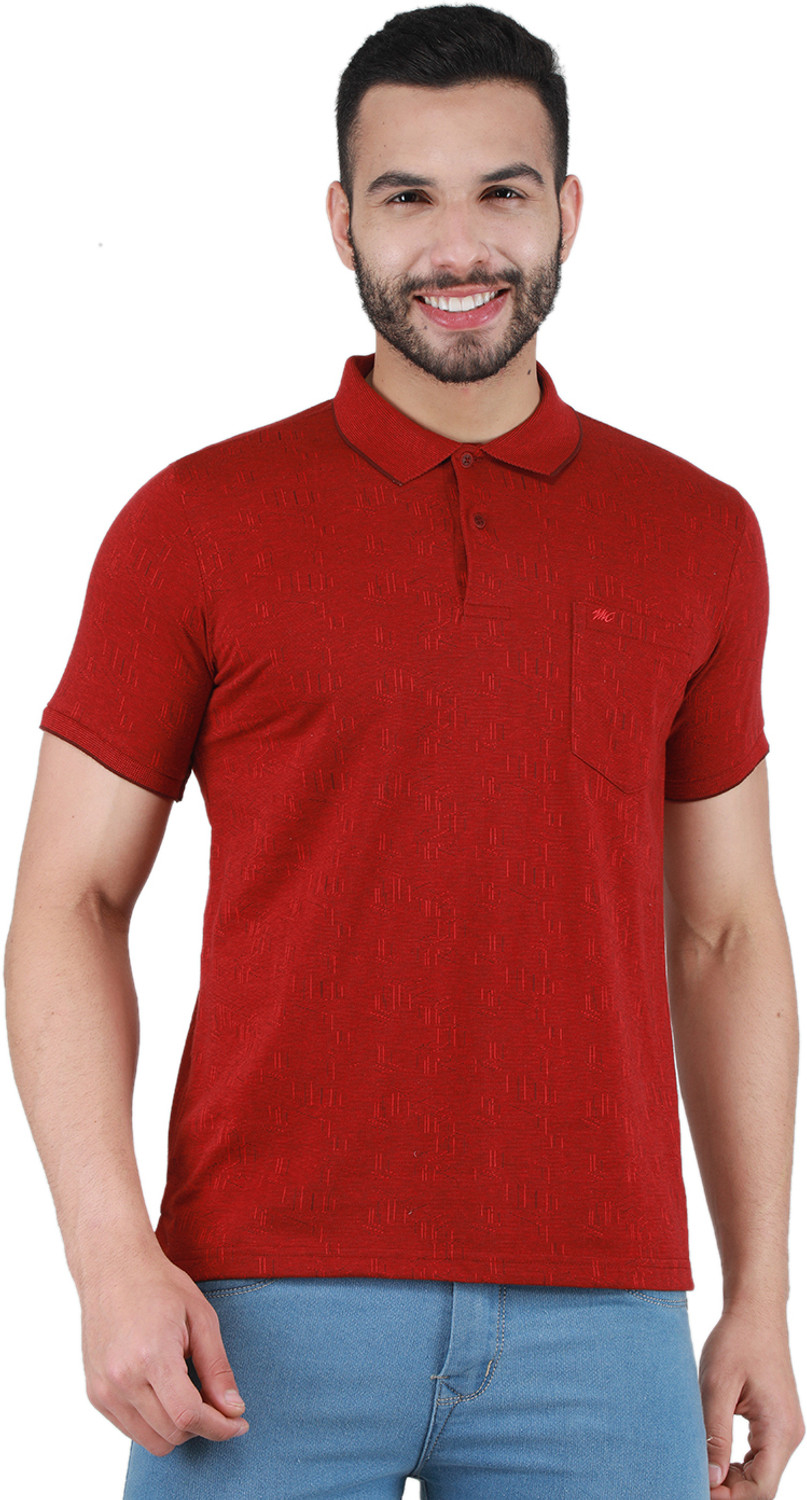 Image of MONTE CARLO Solid Men Polo Neck Maroon T-Shirt