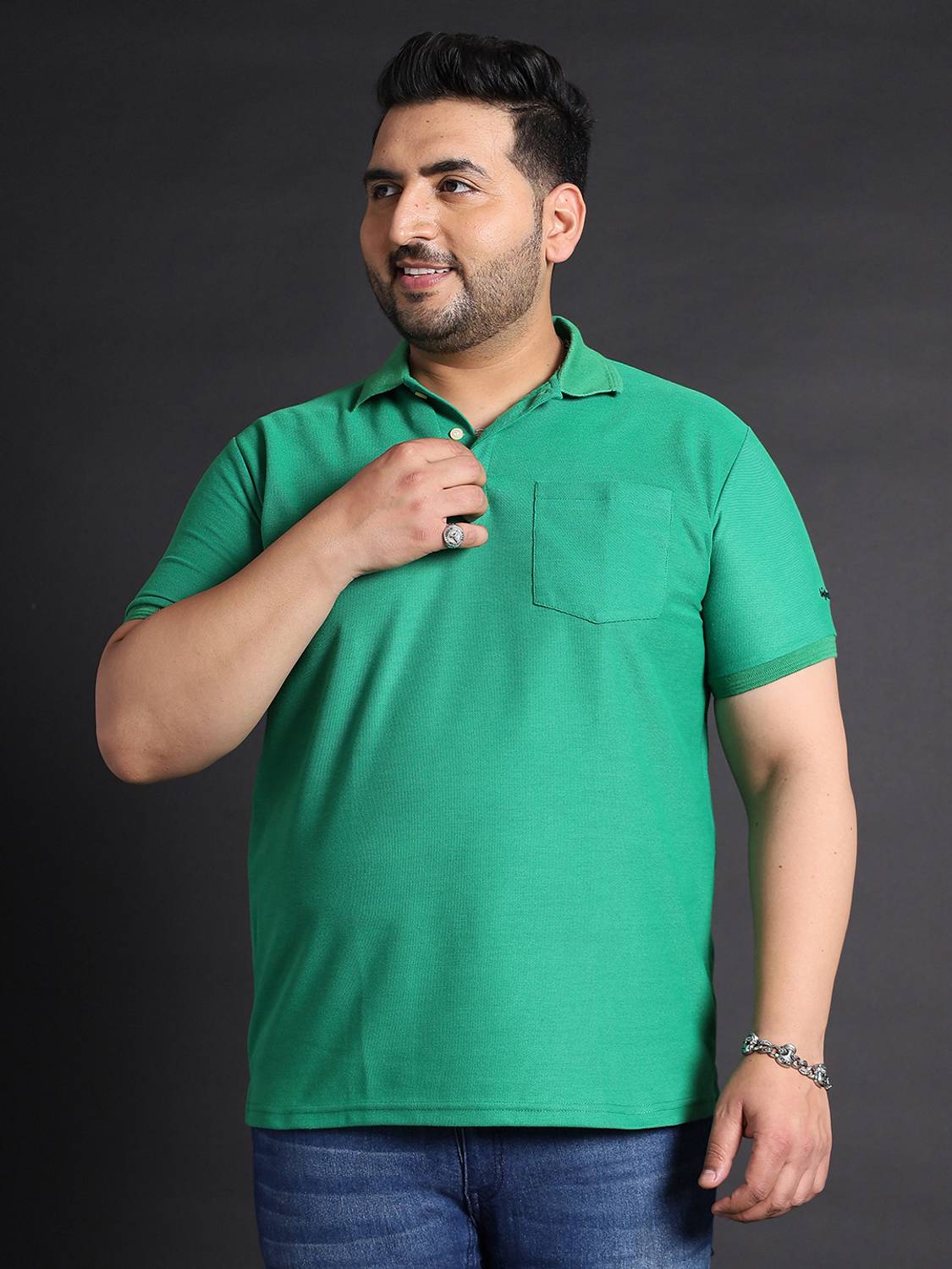 bigbanana Solid Men Polo Neck Green T-Shirt
