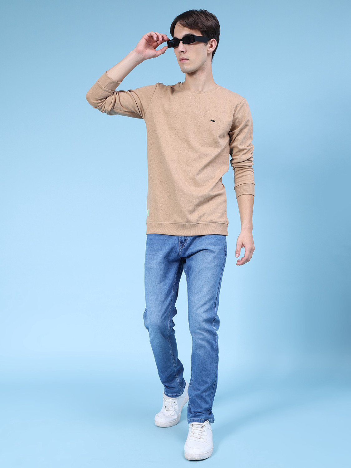 Image of V-MART Solid Men Round Neck Beige T-Shirt
