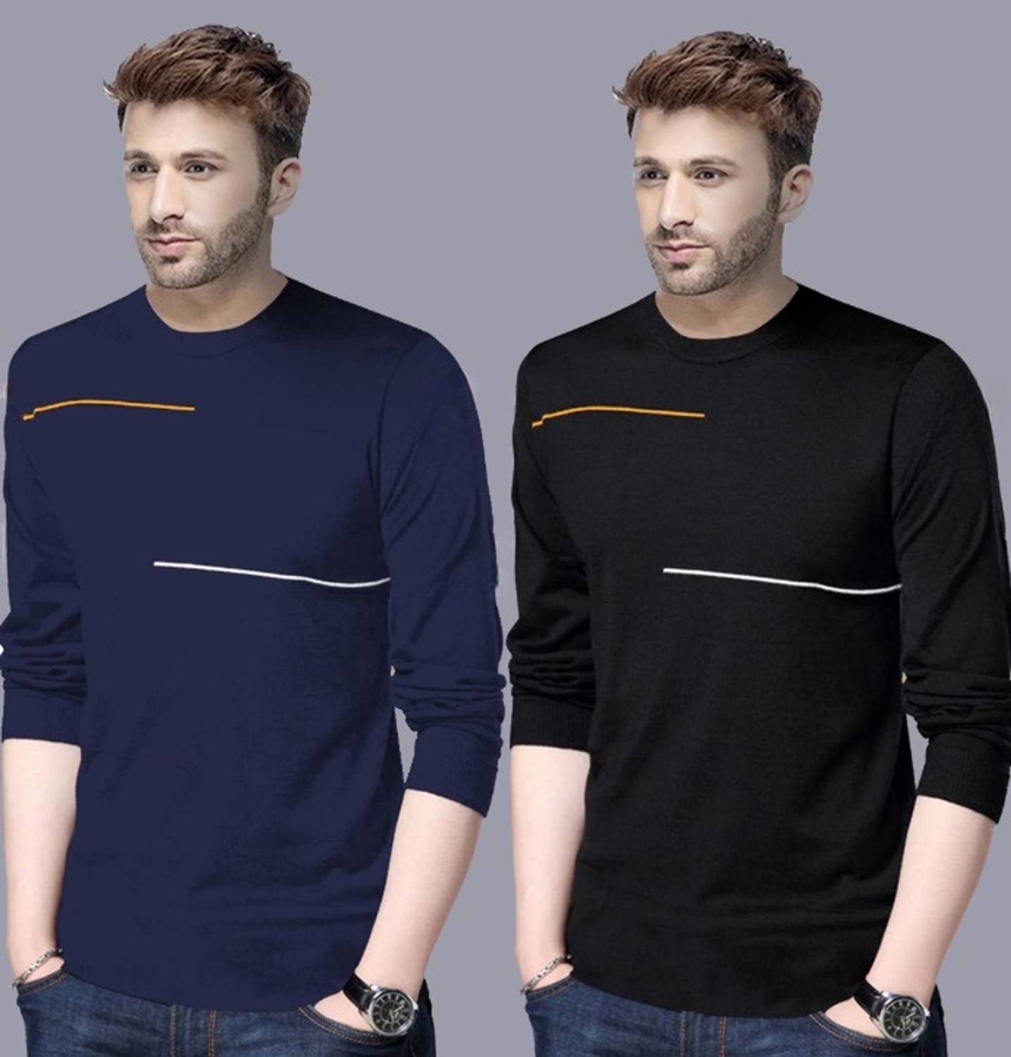 Reya Pack of 2 Men Striped Round Neck Cotton Blend Multicolor T-S