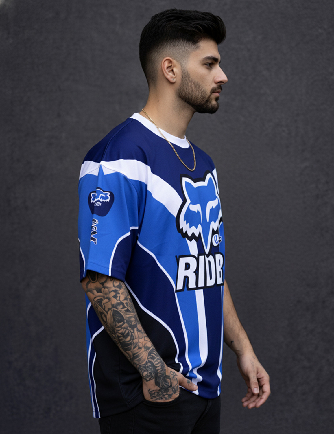 Image of Force Printed Men Round Neck Blue T-Shirt