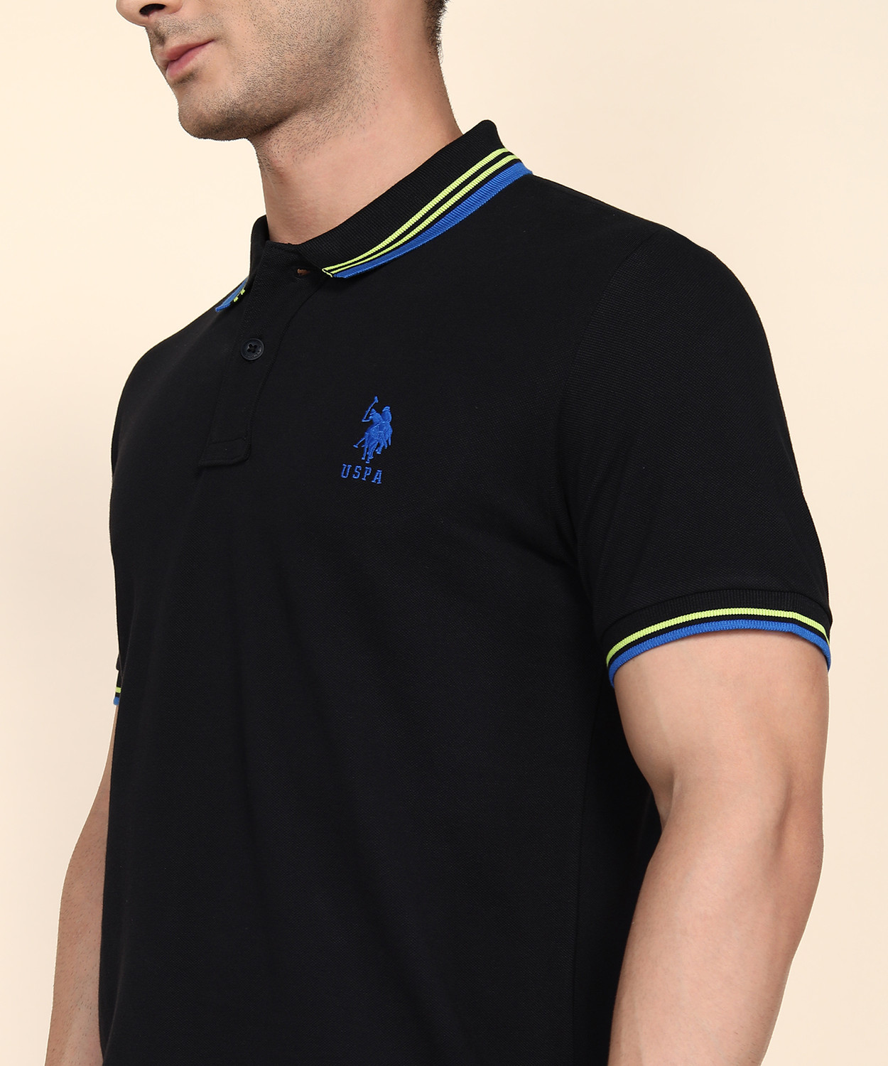 Image of U.S. POLO ASSN. Floral Print Men Polo Neck Black T-Shirt