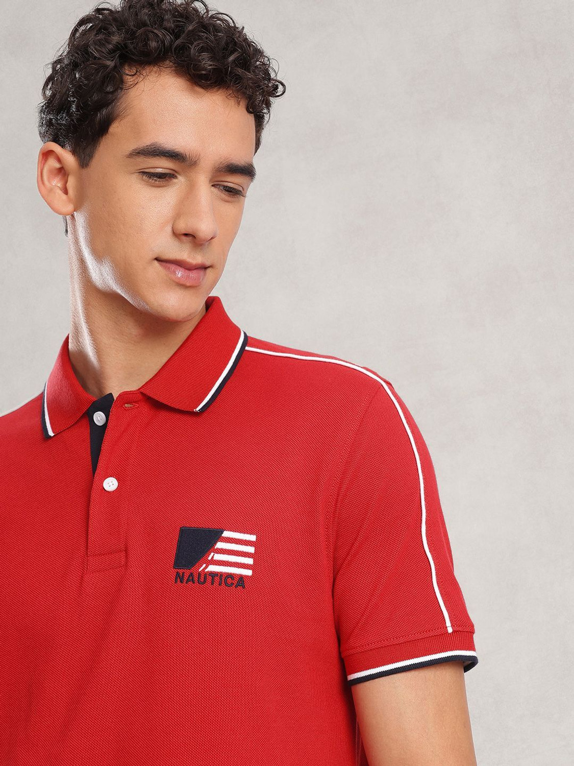 Image of NAUTICA Striped Men Polo Neck Red T-Shirt