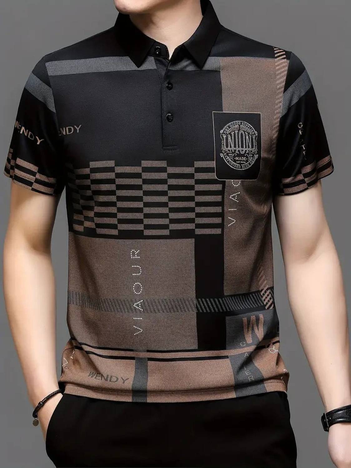 HOLDIT Printed Men Polo Neck Black T-Shirt