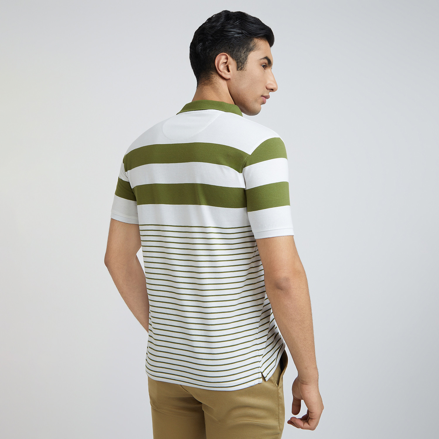 Image of PARK AVENUE Striped Men Polo Neck Green T-Shirt