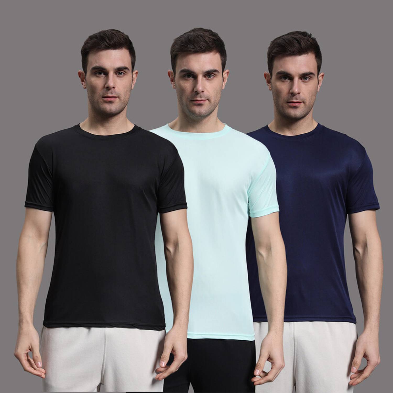 InkTees Pack of 3 Men Solid Round Neck Polyester Multicolor T-Shi