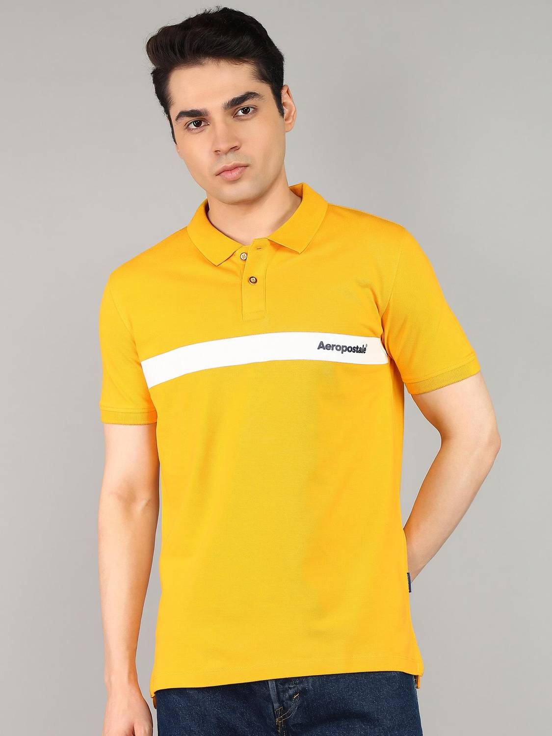 AEROPOSTALE Typography Men Polo Neck Yellow T-Shirt