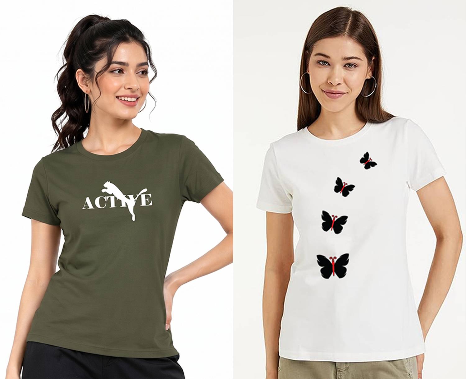 Stylimo Printed Women Round Neck Green, White T-Shirt