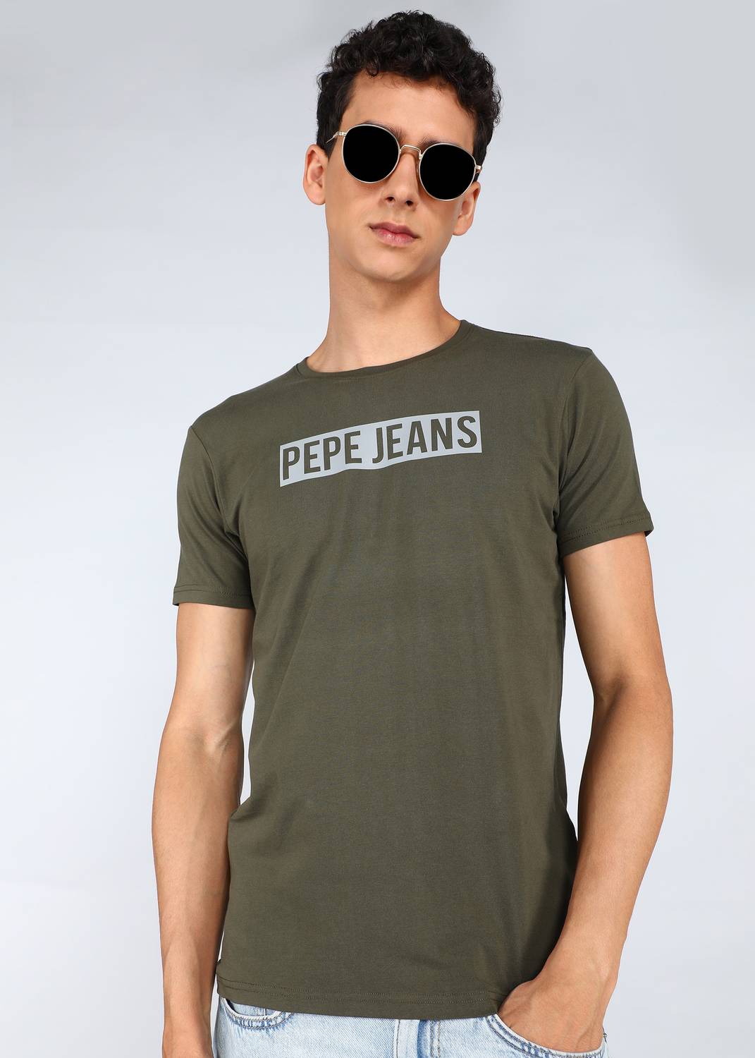 Pepe Jeans Men Graphic Print Round Neck Cotton Blend Green T-Shir