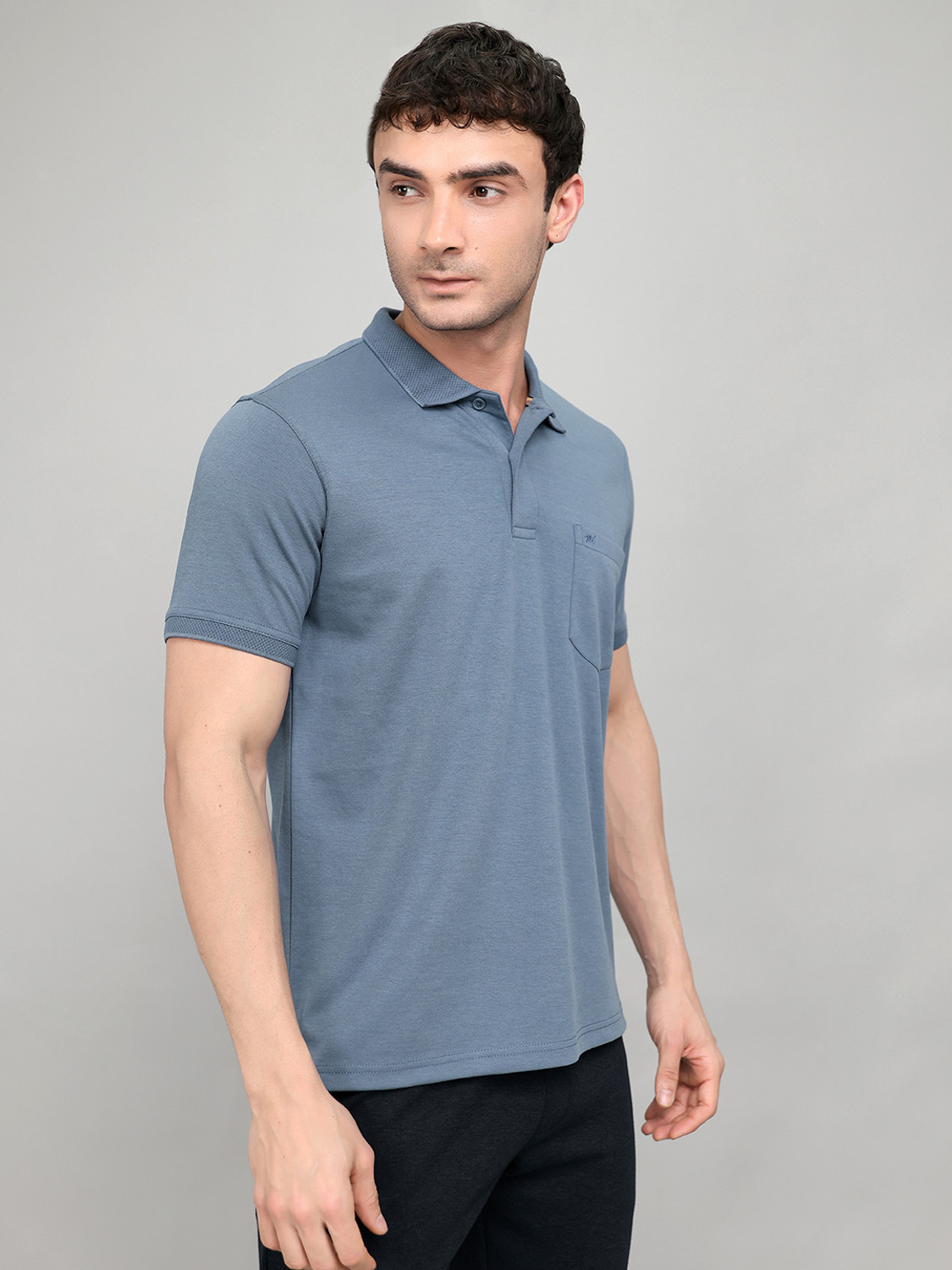 Image of MONTE CARLO Solid Men Polo Neck Blue T-Shirt