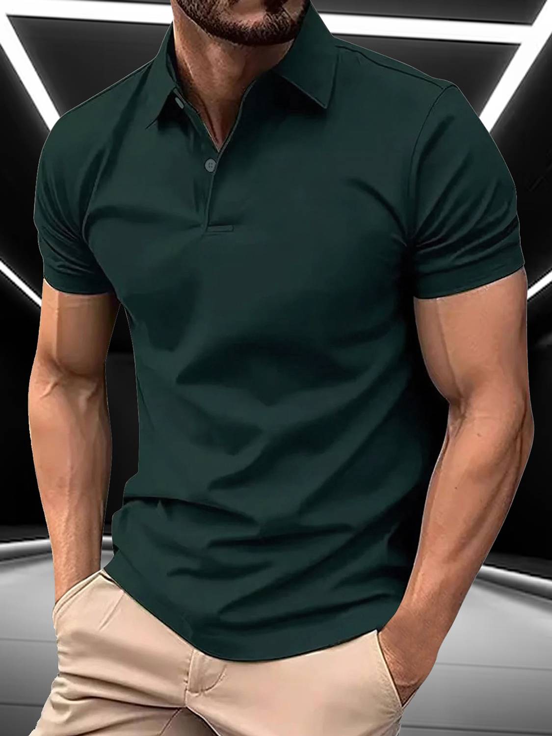 AIN6 Solid Men Polo Neck Dark Green T-Shirt