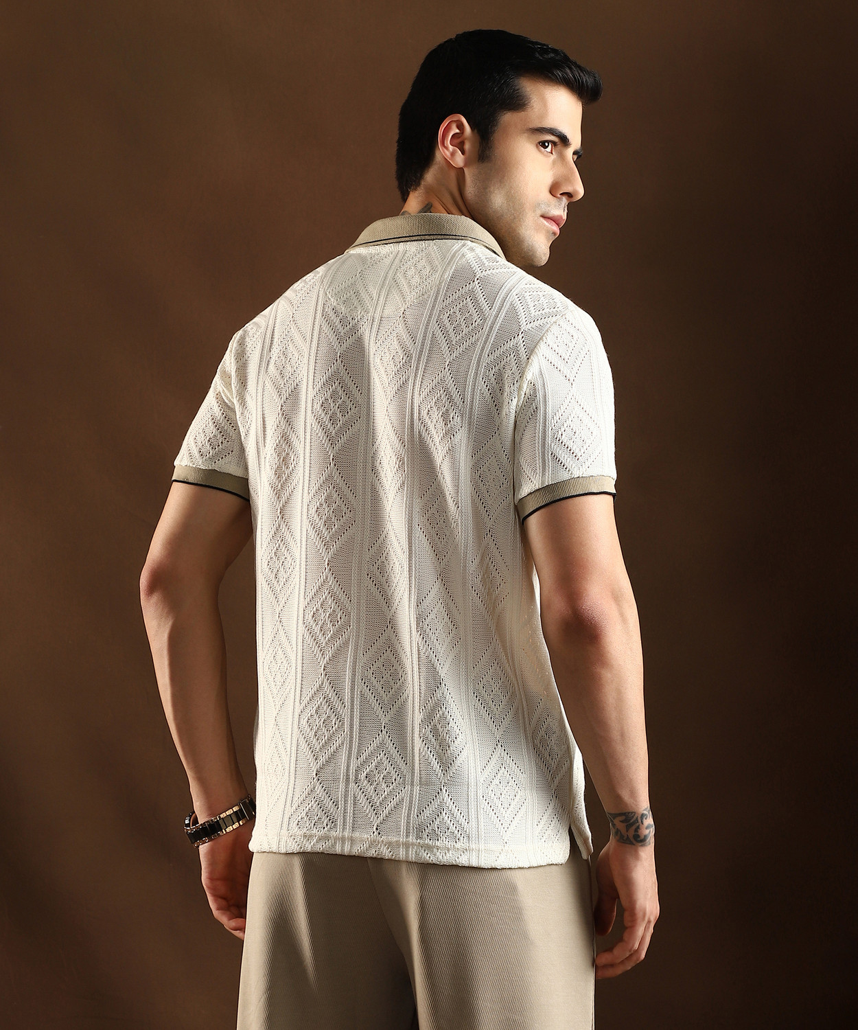 Image of CAMPUS SUTRA Self Design Men Polo Neck White T-Shirt