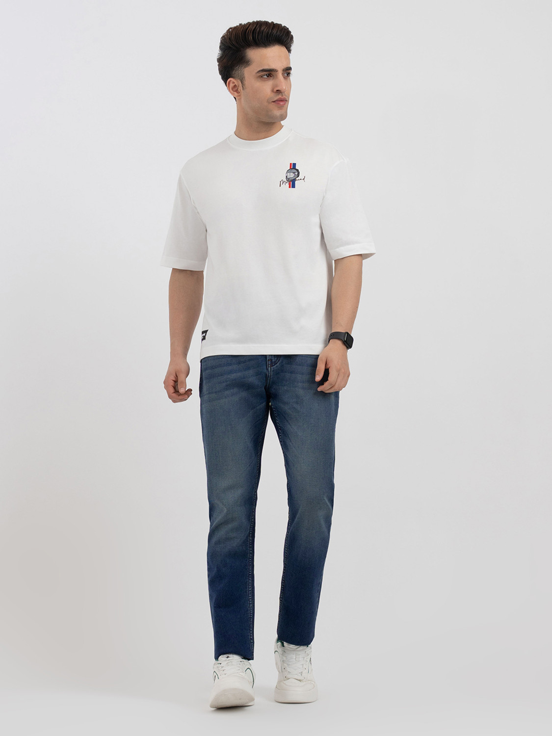 Image of RED TAPE Graphic Print Men Round Neck White T-Shirt
