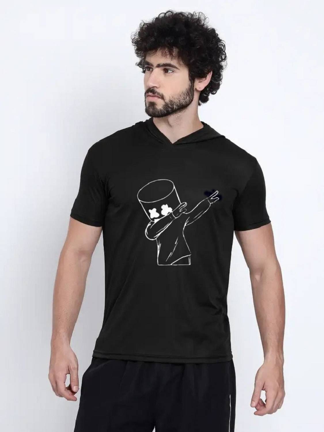Adabsha Printed Men Hooded Neck Black T-Shirt
