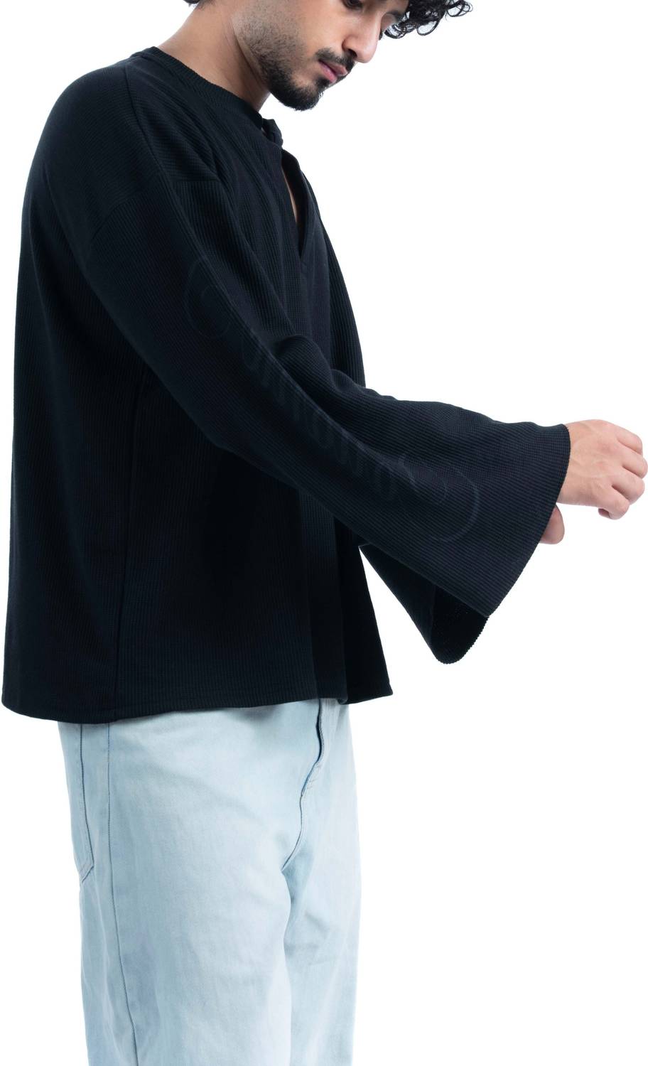 COITONIC Men Mandarin Collar Black T-Shirt - Image 4