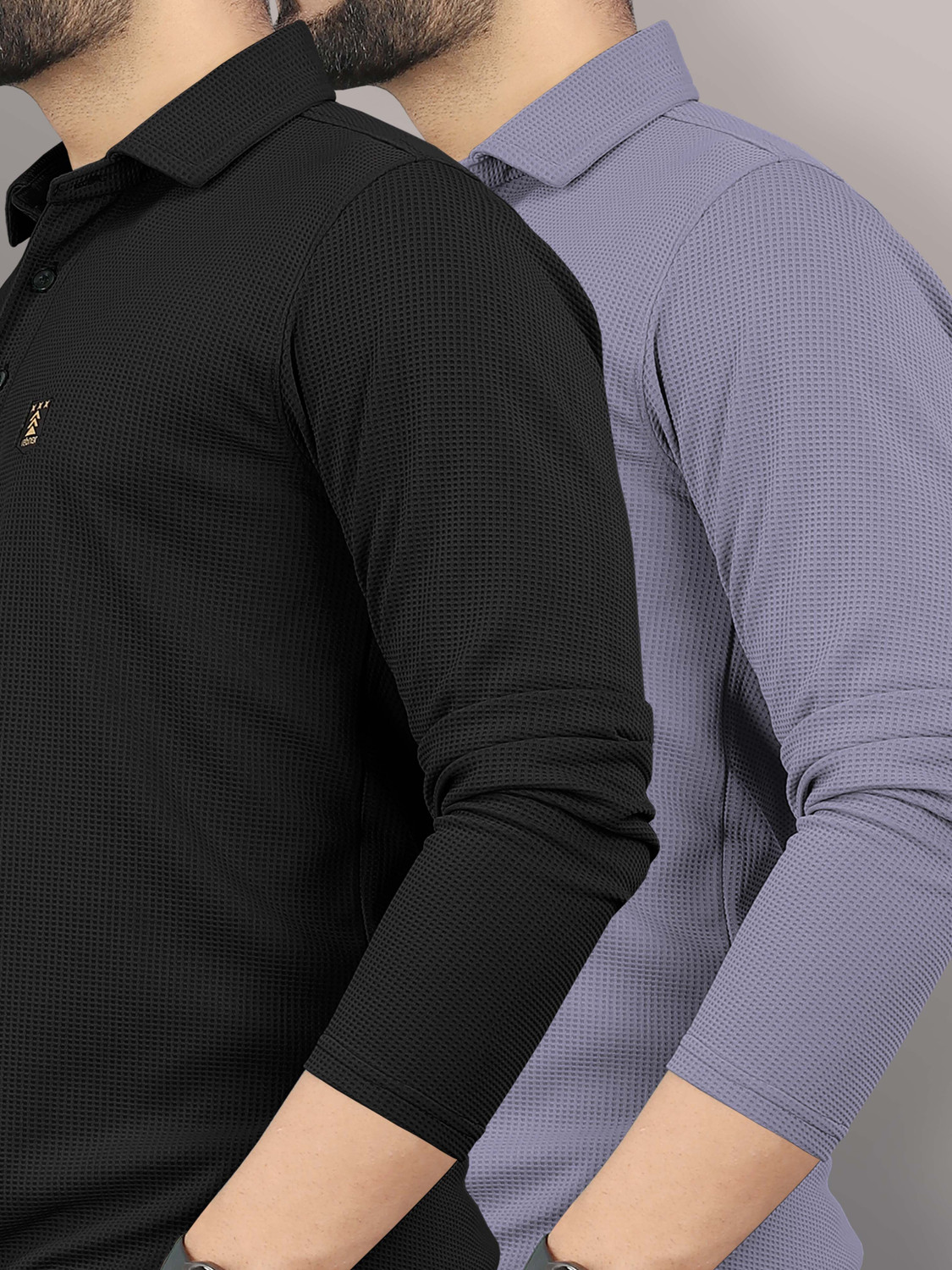 Image of VeBNoR Self Design Men Polo Neck Black, Grey T-Shirt